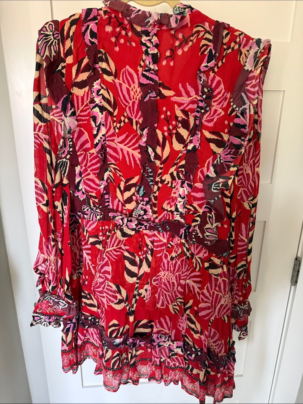 FARM Rio Red & Pink Floral Ruffle Peasant Tunic - Picture 5 of 5